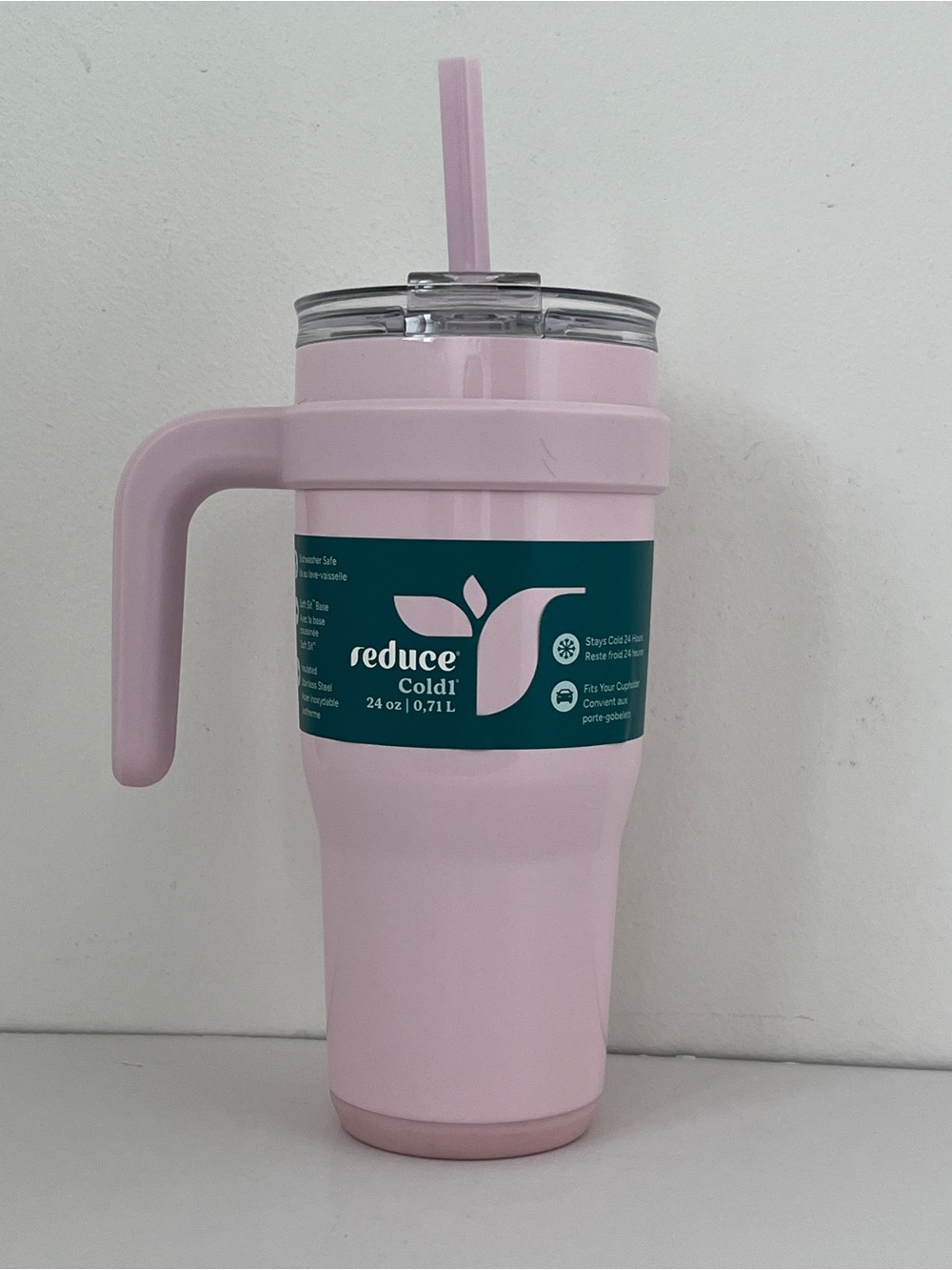 Reduce Cold1 Pink 24oz Insulated Mug with Handle & Straw